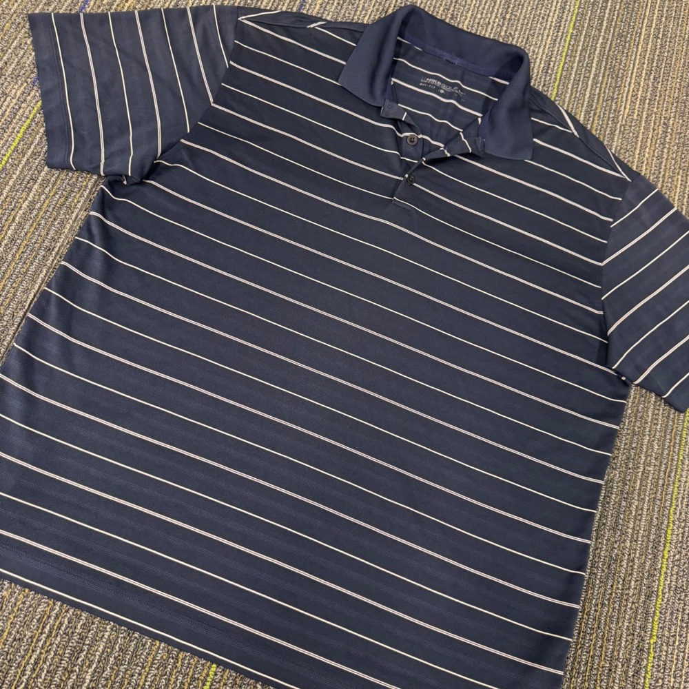 Nike Golf Polo Shirt Mens XL Navy Blue Excellent Dri-FIT Striped 358325-419